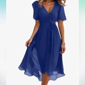 Chiffon Elegant Blue Wrap Dress